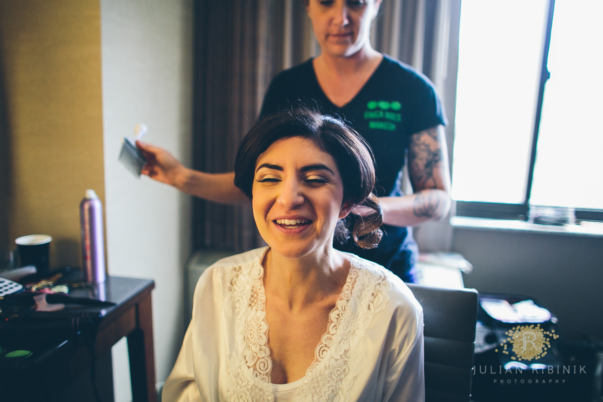 Bride gets her hair ready