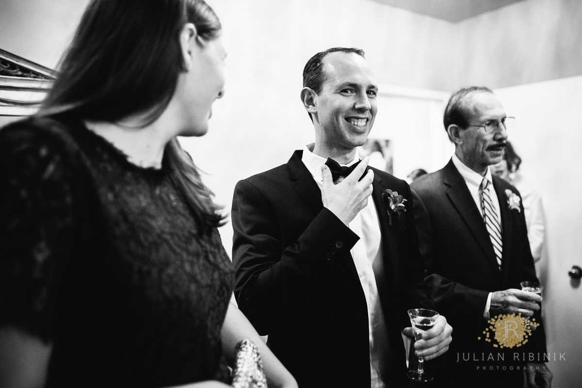 A black and white photo of the groom