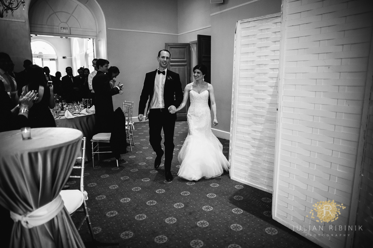 A black and white photo of the newly wed couple