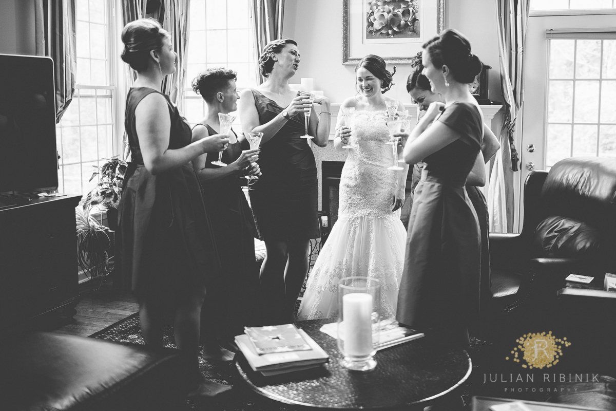 Wedding toast with bridesmaids