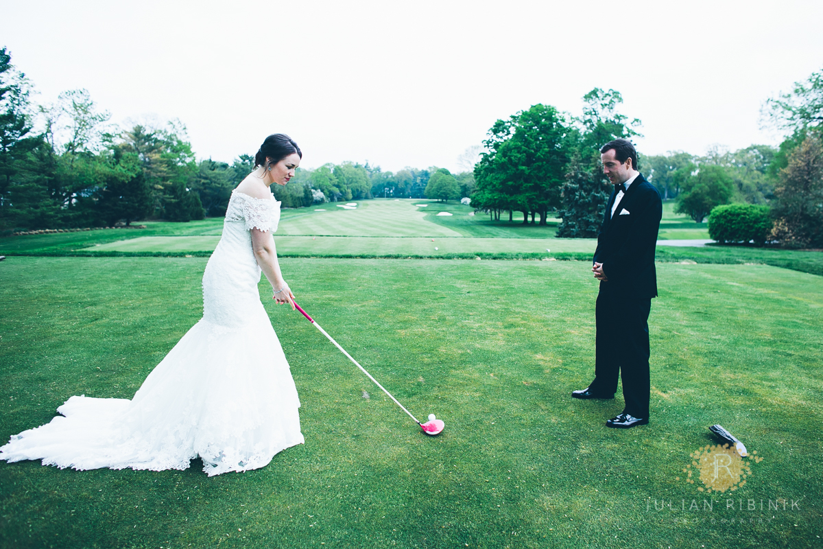 Newly wed couple at Baltusrol Golf Club NJ