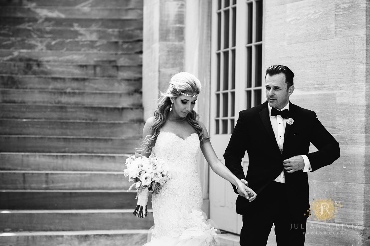 A black and photo of bride and groom