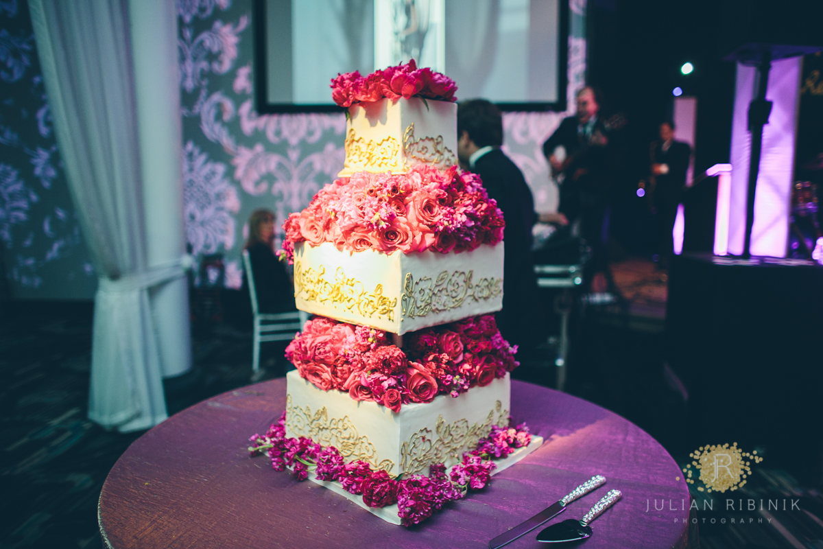 Beautiful wedding cake at a wedding reception