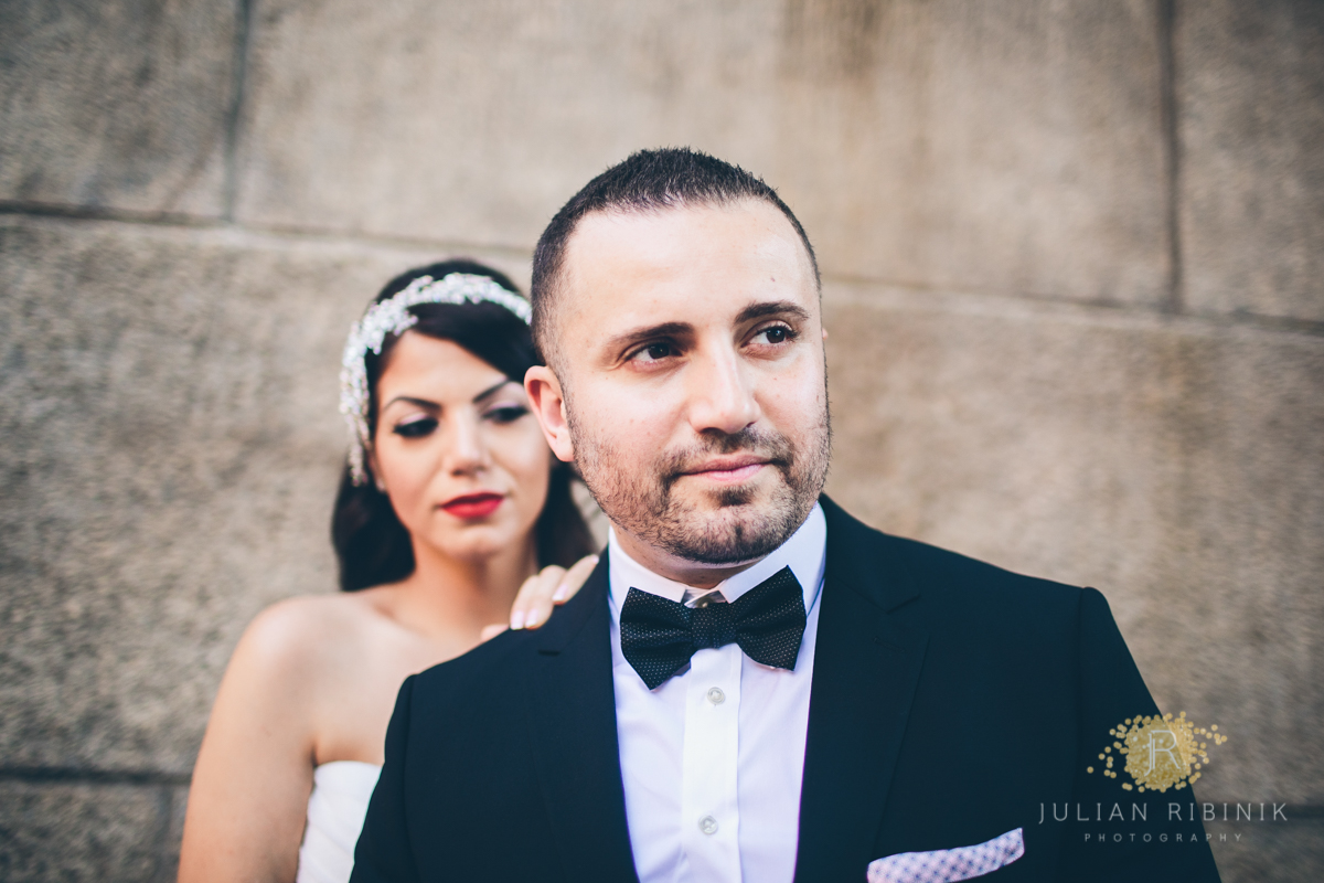 A closeup shot of bride and groom