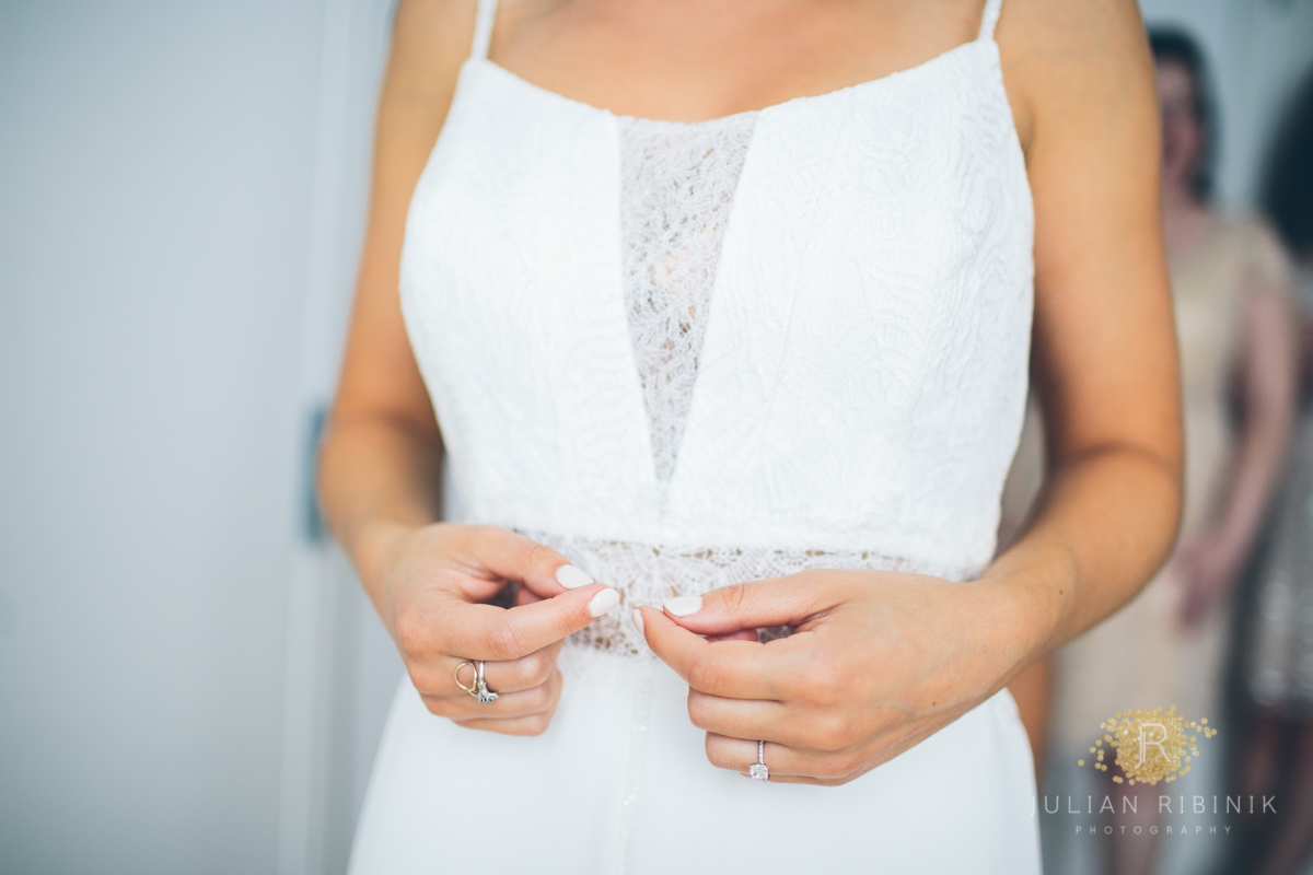 A closeup shot of wedding gown