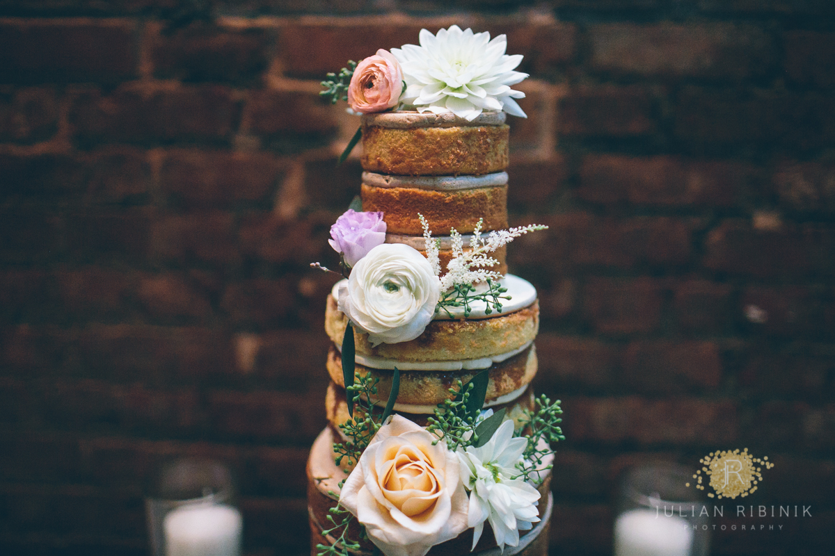Decorated flowers on a wedding cake in NY