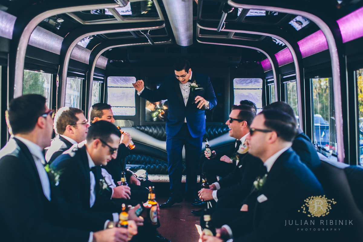 party bus, bus, groomsmen, groom, romantic, new york photography, new york, new york wedding