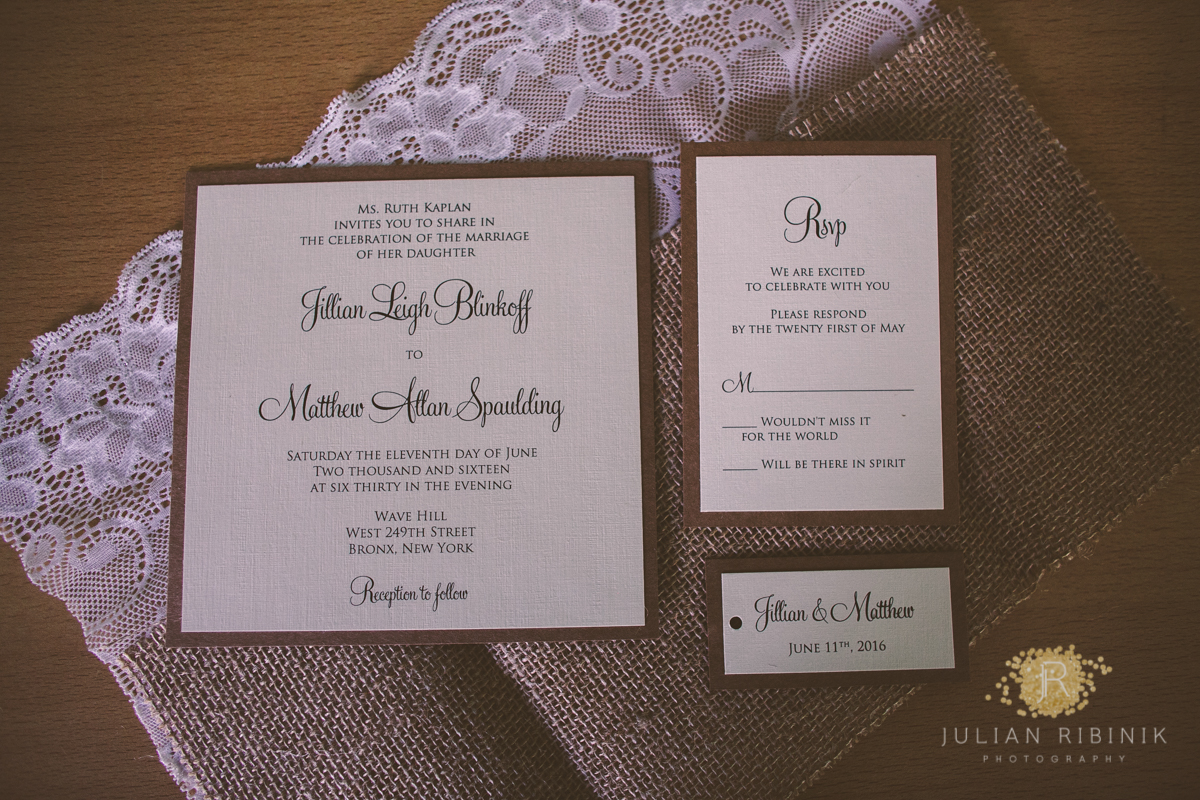 Invitation Suite for Jillian and Matt's Wave Hill Wedding.