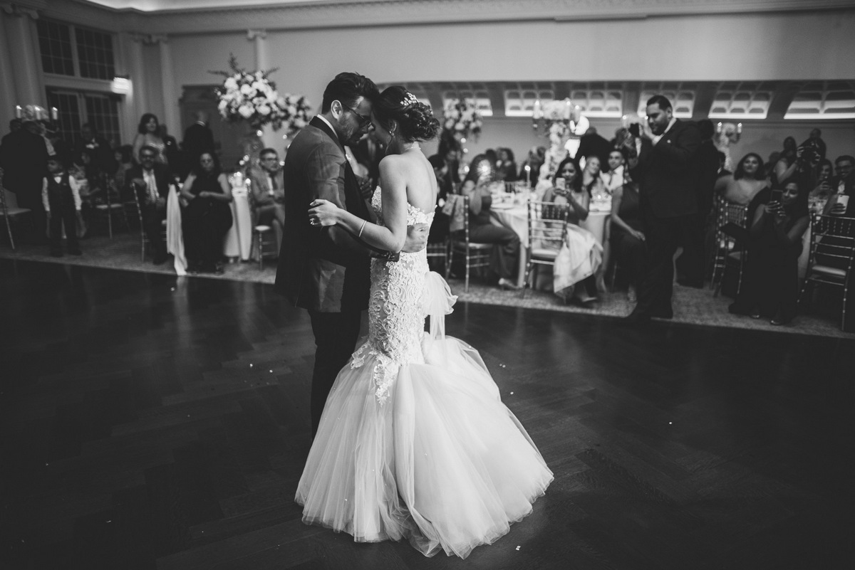 A black and white photo of the first dance