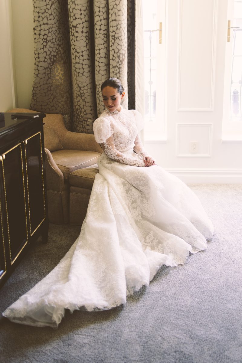 Pronovias lace gown before the ceremony
