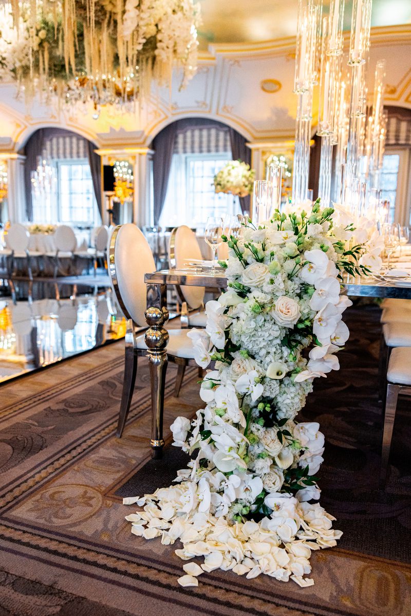 Mirrored reception tables at the St Regis