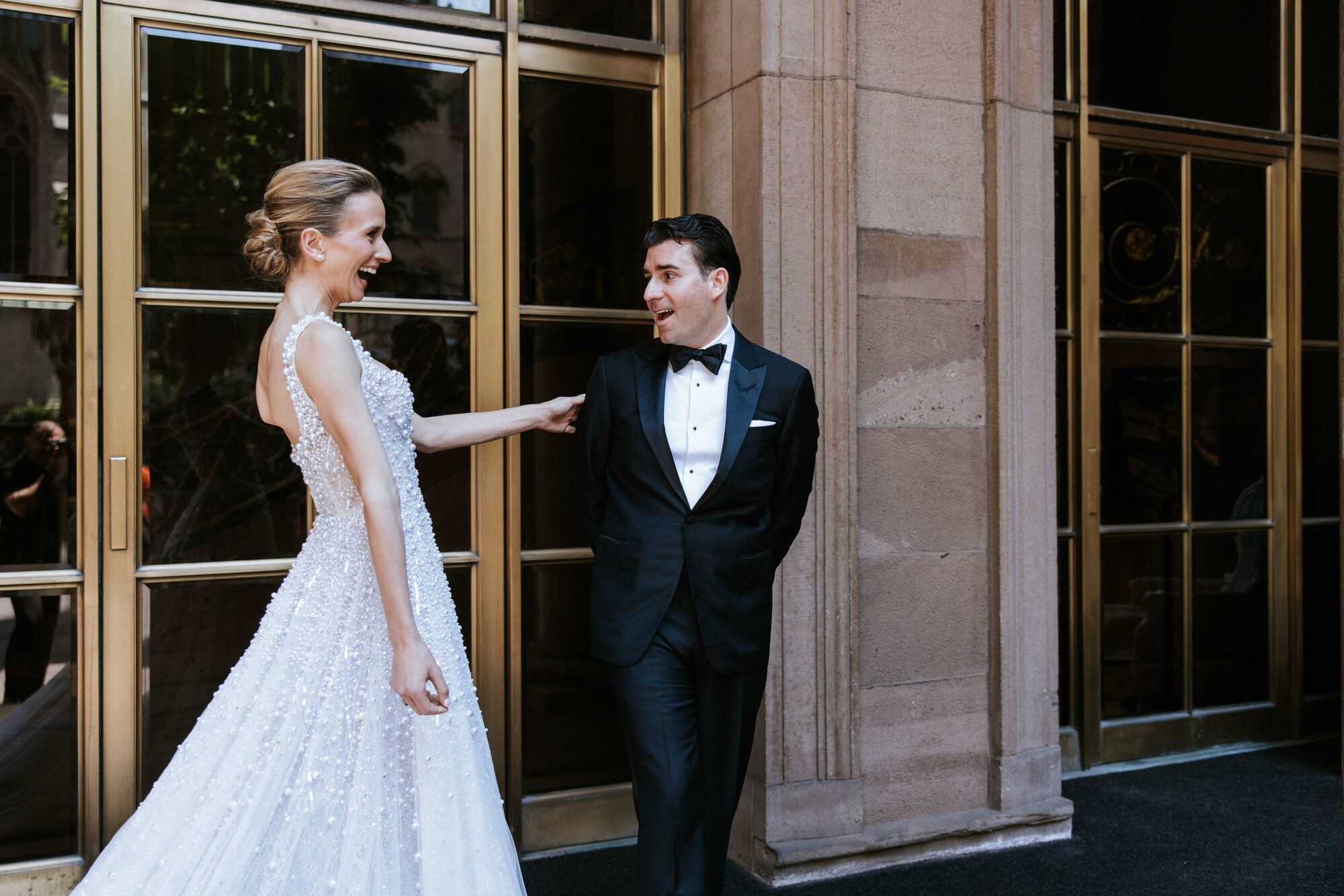 Bride in the arched corridor at Lotte New York Palace