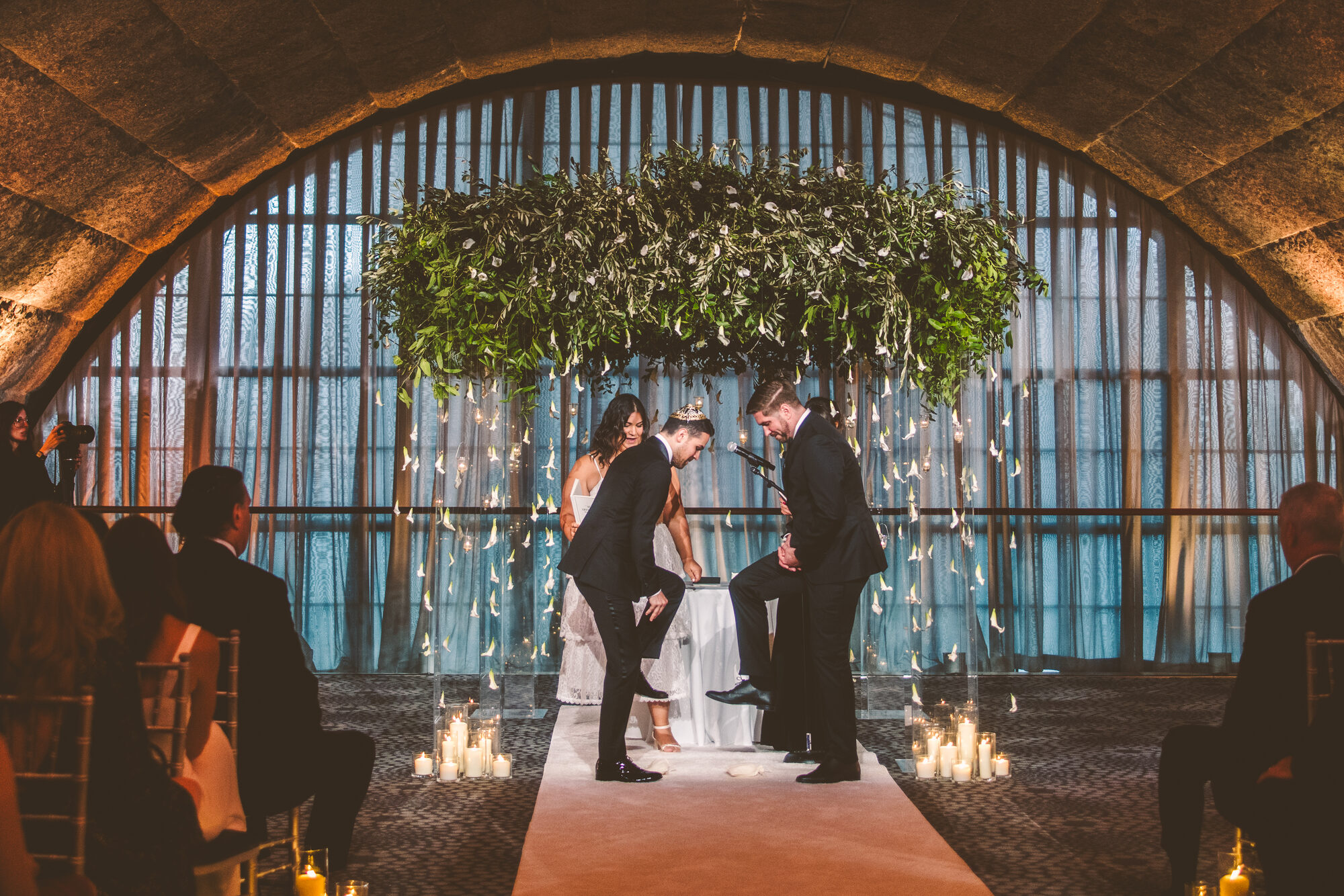 The first kiss as a married couple beneath the tile vaults at Guastavino's