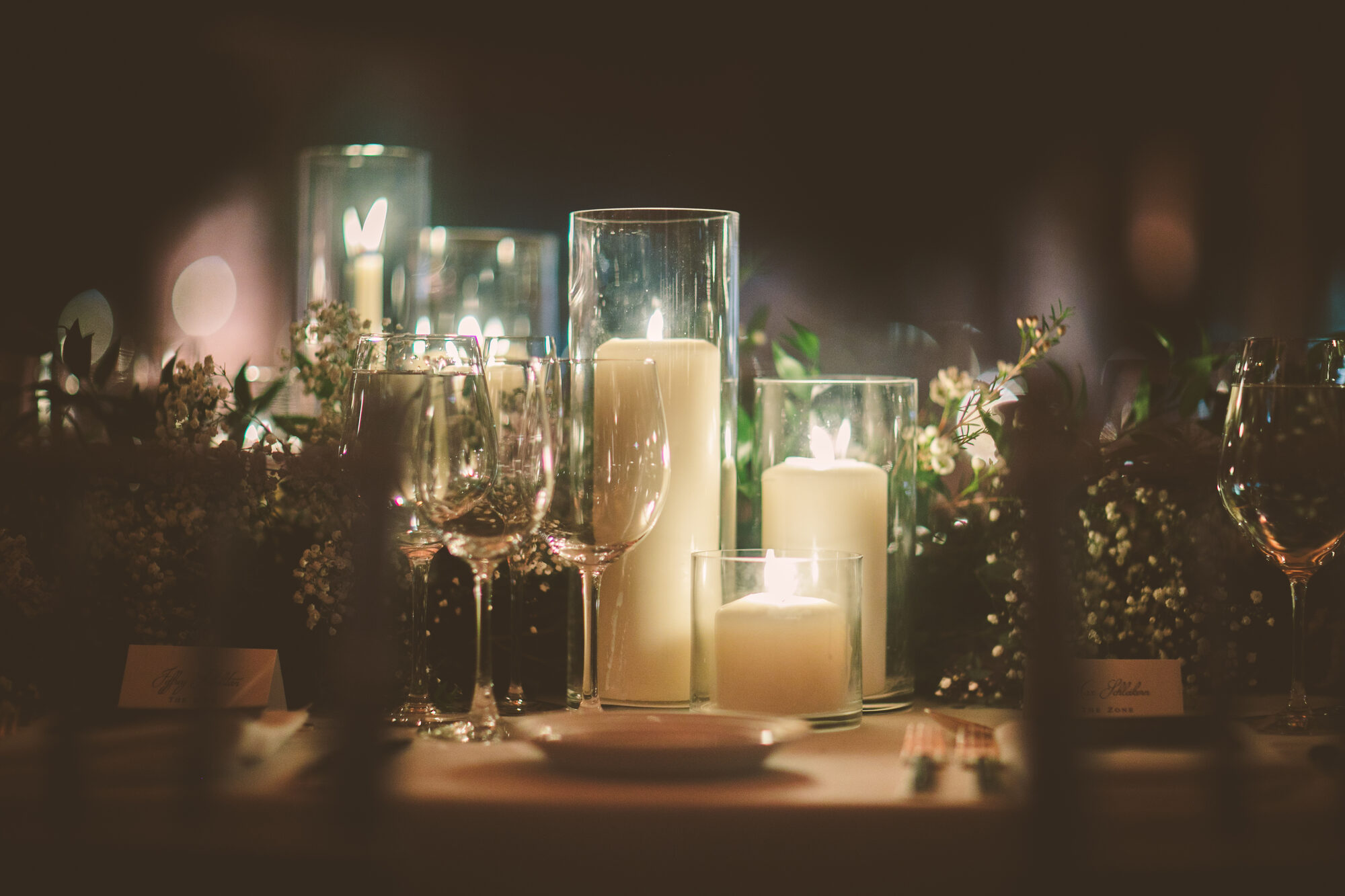 Candlelight and greenery in the reception room at Guastavino's