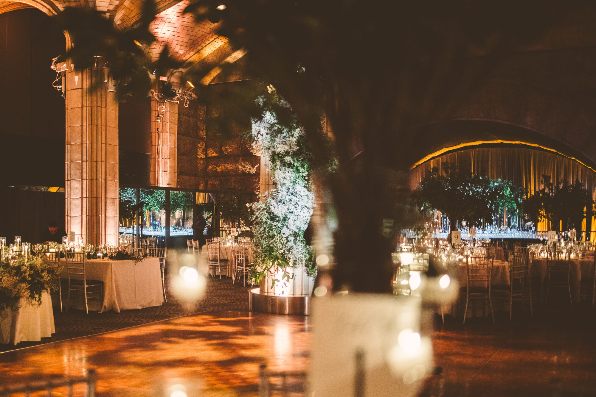 The room at Guastavino's lit for a wedding reception