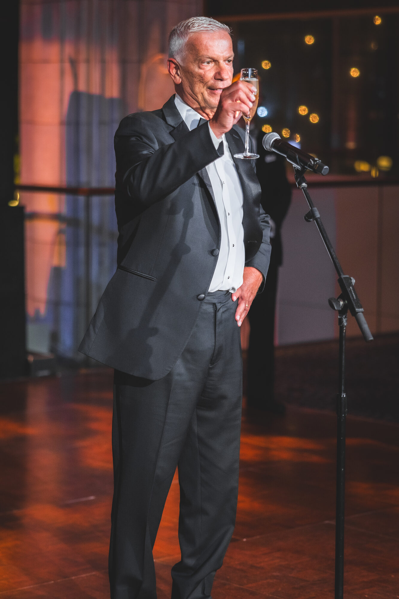 A father giving a toast at a New York City wedding reception