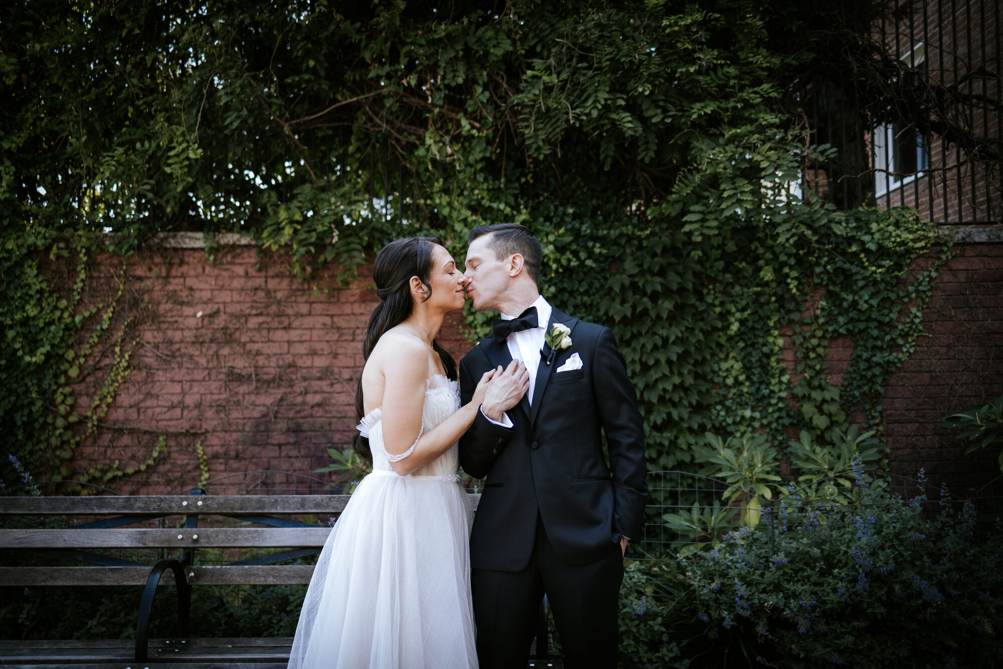 First look between bride and groom before their NYC wedding