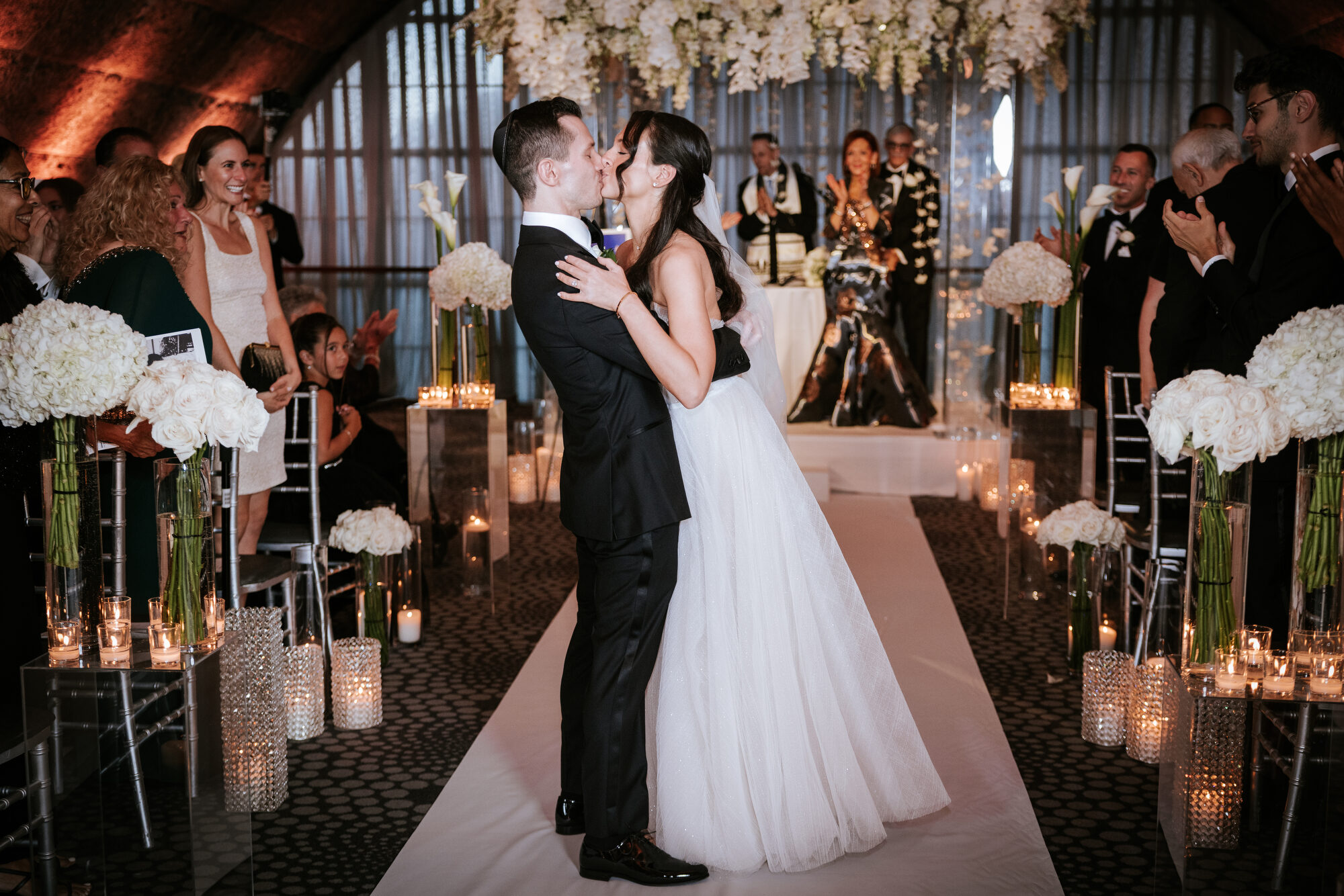Crystal candelabra centerpiece at a NYC wedding