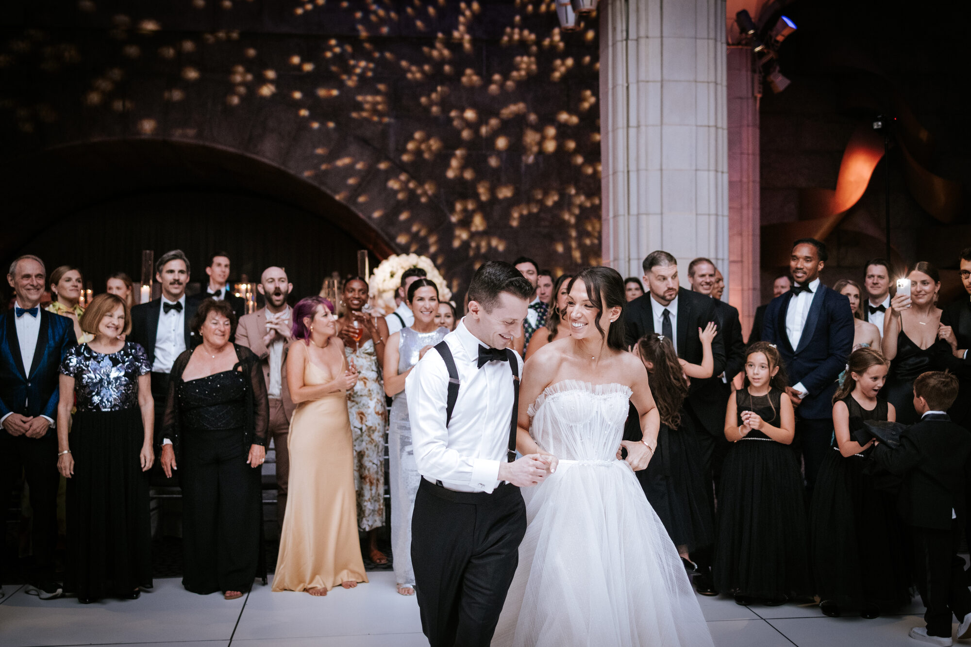 Groom lifted during the hora at a New York wedding